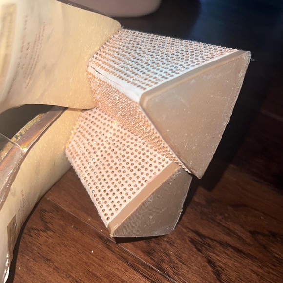 BP. Nordstrom chunky rhinestone triangle heel clear sandal heels nude blush 8.5 - Picture 6 of 7